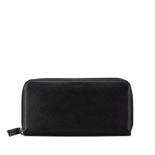 Prada Saffiano Zip Around Wallet Black