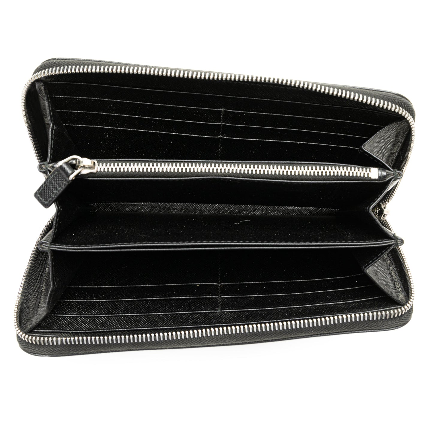 Prada Saffiano Zip Around Wallet Black