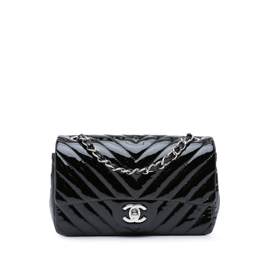 Chanel Mini Rectangular Classic Chevron Patent Single Flap Black