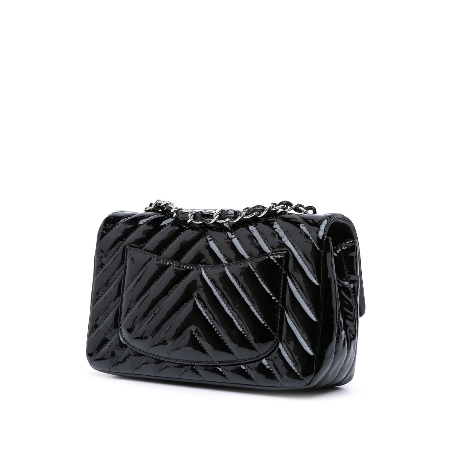 Chanel Mini Rectangular Classic Chevron Patent Single Flap Black