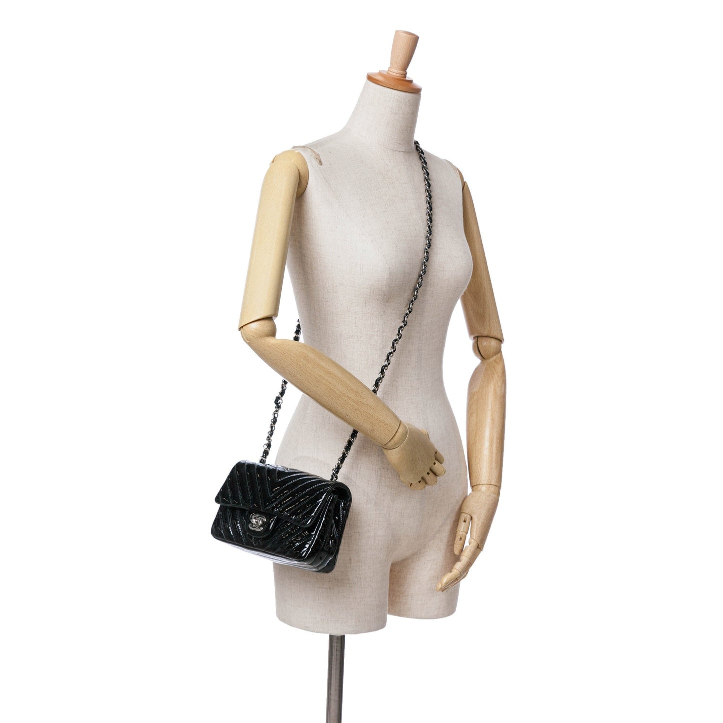Chanel Mini Rectangular Classic Chevron Patent Single Flap Black