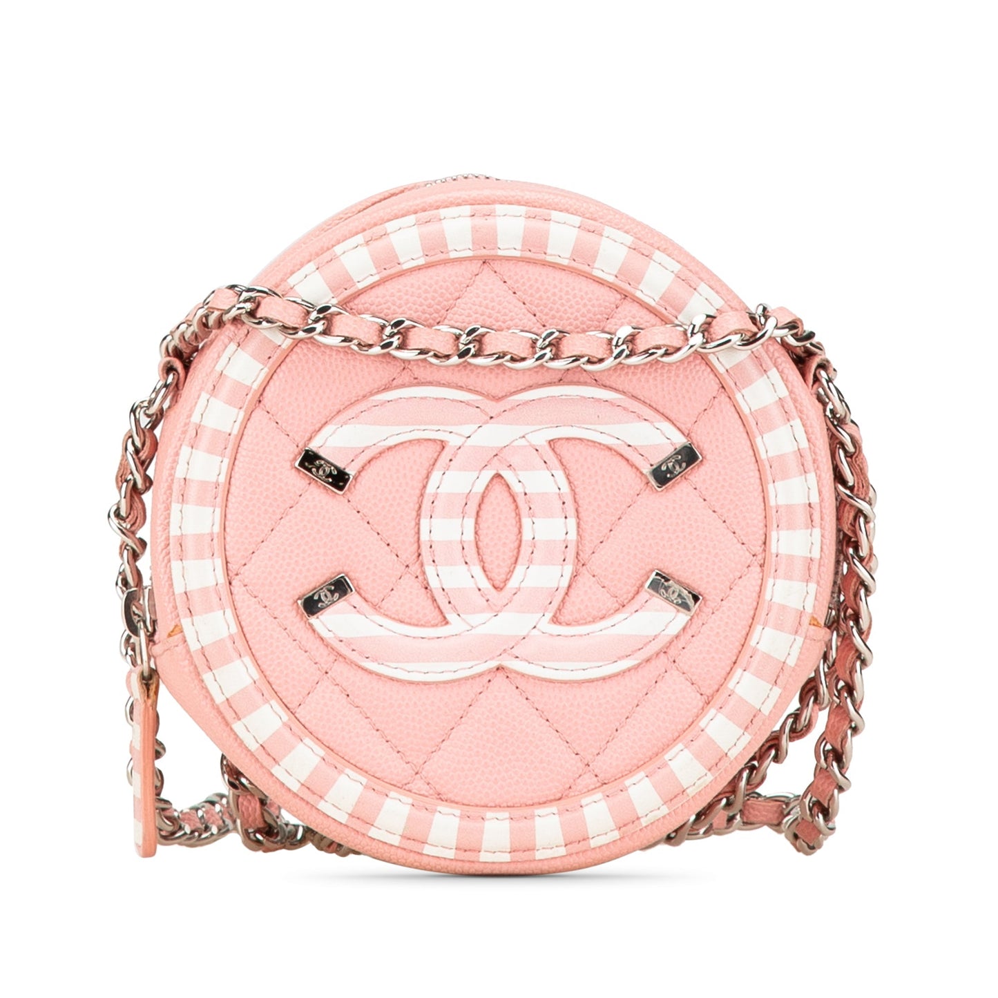 Chanel Caviar Striped CC Filigree Round Crossbody Pink