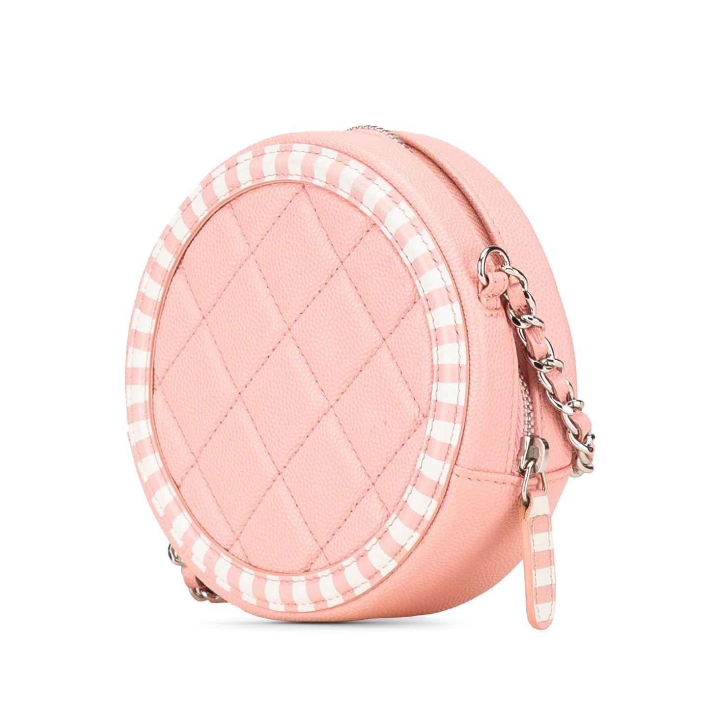 Chanel Caviar Striped CC Filigree Round Crossbody Pink