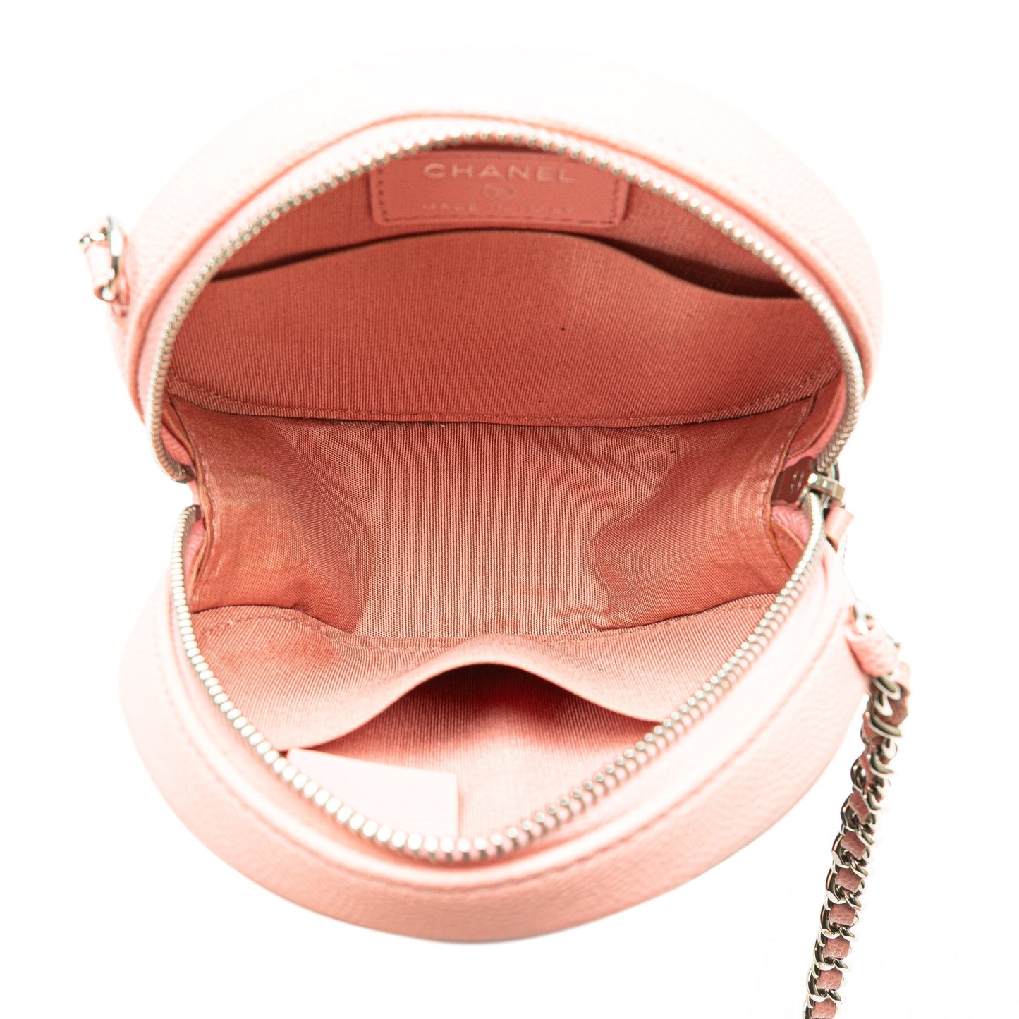 Chanel Caviar Striped CC Filigree Round Crossbody Pink