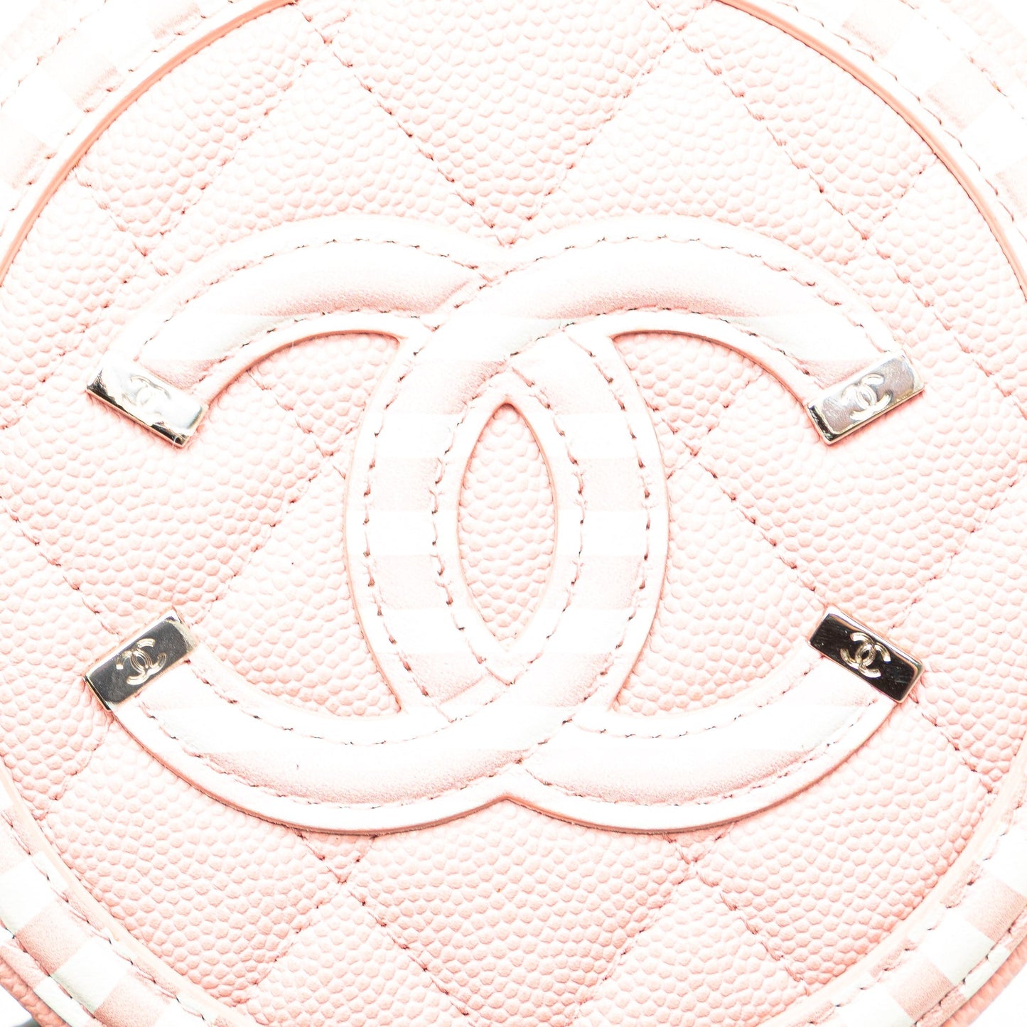 Chanel Caviar Striped CC Filigree Round Crossbody Pink