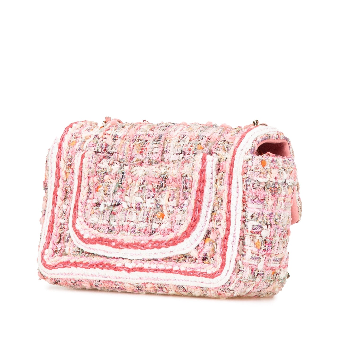 Chanel Mini Rectangular Classic Tweed Braid Flap Pink