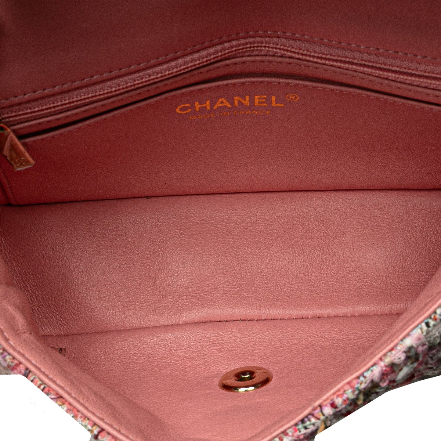 Chanel Mini Rectangular Classic Tweed Braid Flap Pink