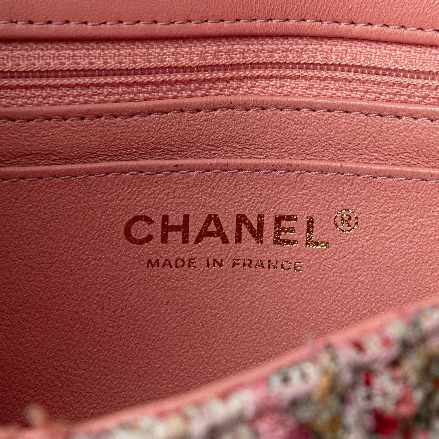 Chanel Mini Rectangular Classic Tweed Braid Flap Pink