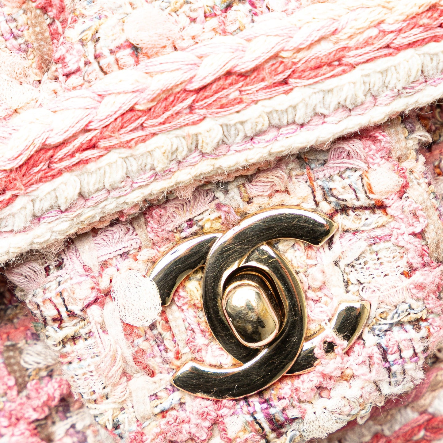 Chanel Mini Rectangular Classic Tweed Braid Flap Pink