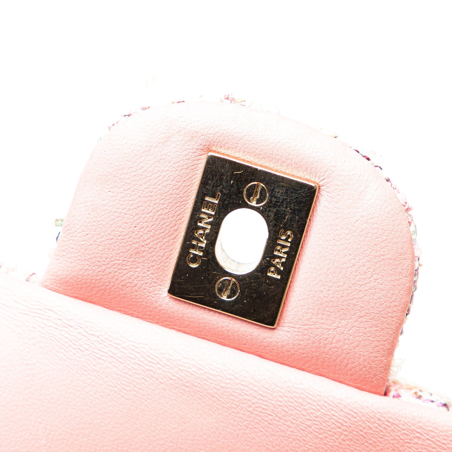Chanel Mini Rectangular Classic Tweed Braid Flap Pink