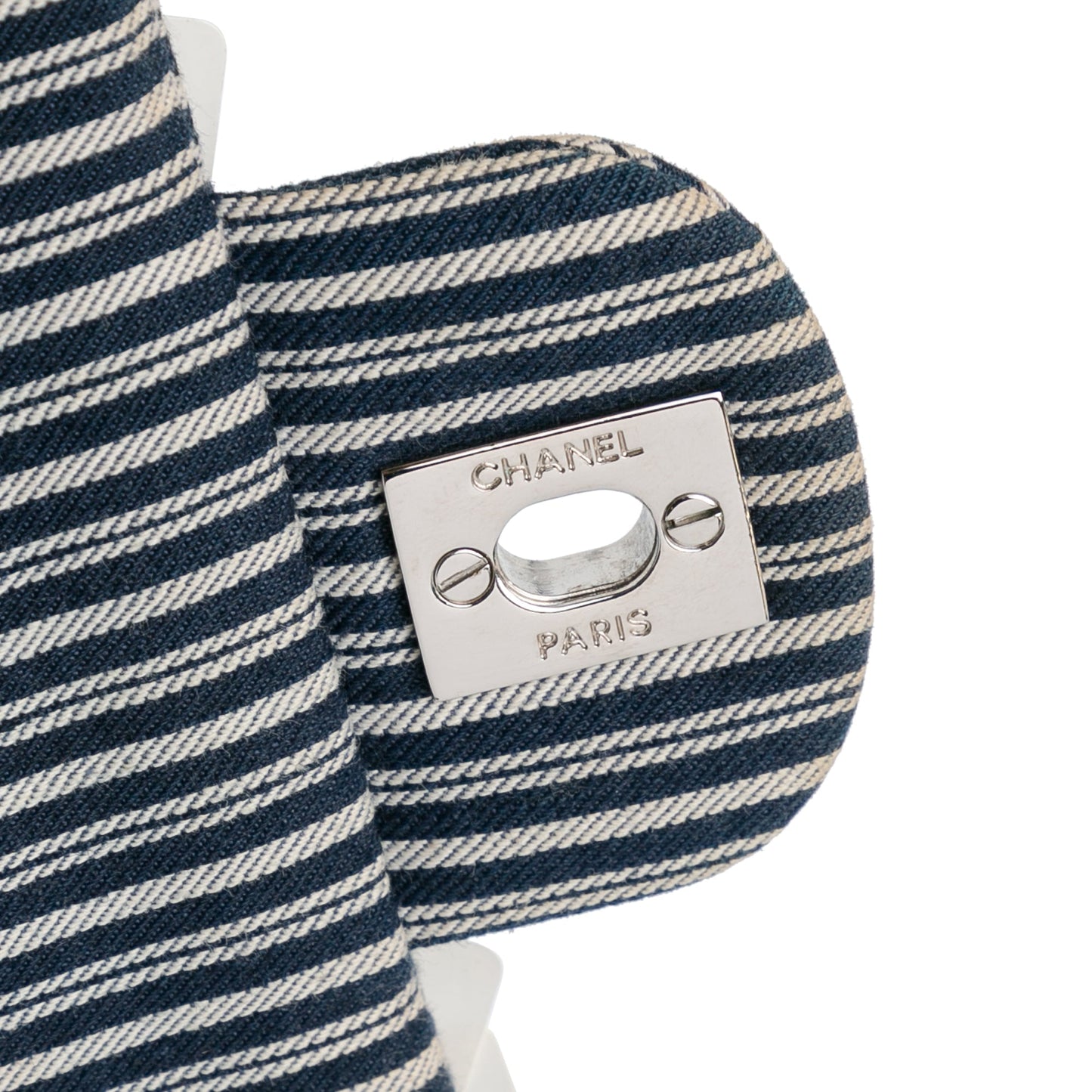 Chanel Medium Classic Canvas Sequin Stripes Double Flap Blue