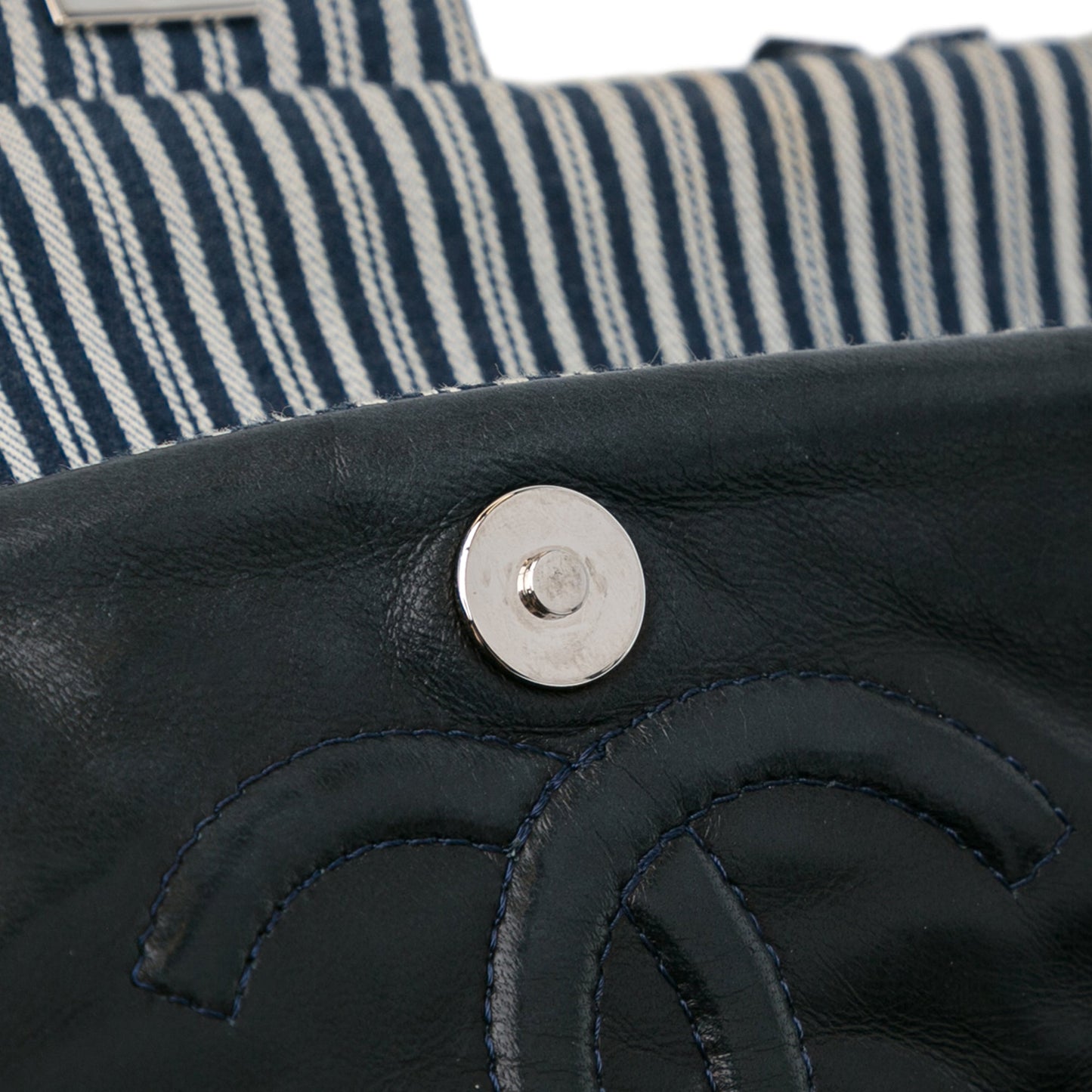 Chanel Medium Classic Canvas Sequin Stripes Double Flap Blue
