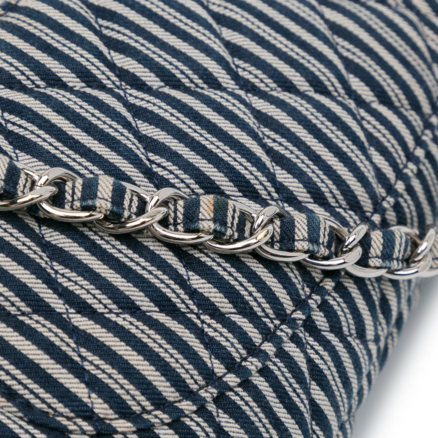 Chanel Medium Classic Canvas Sequin Stripes Double Flap Blue