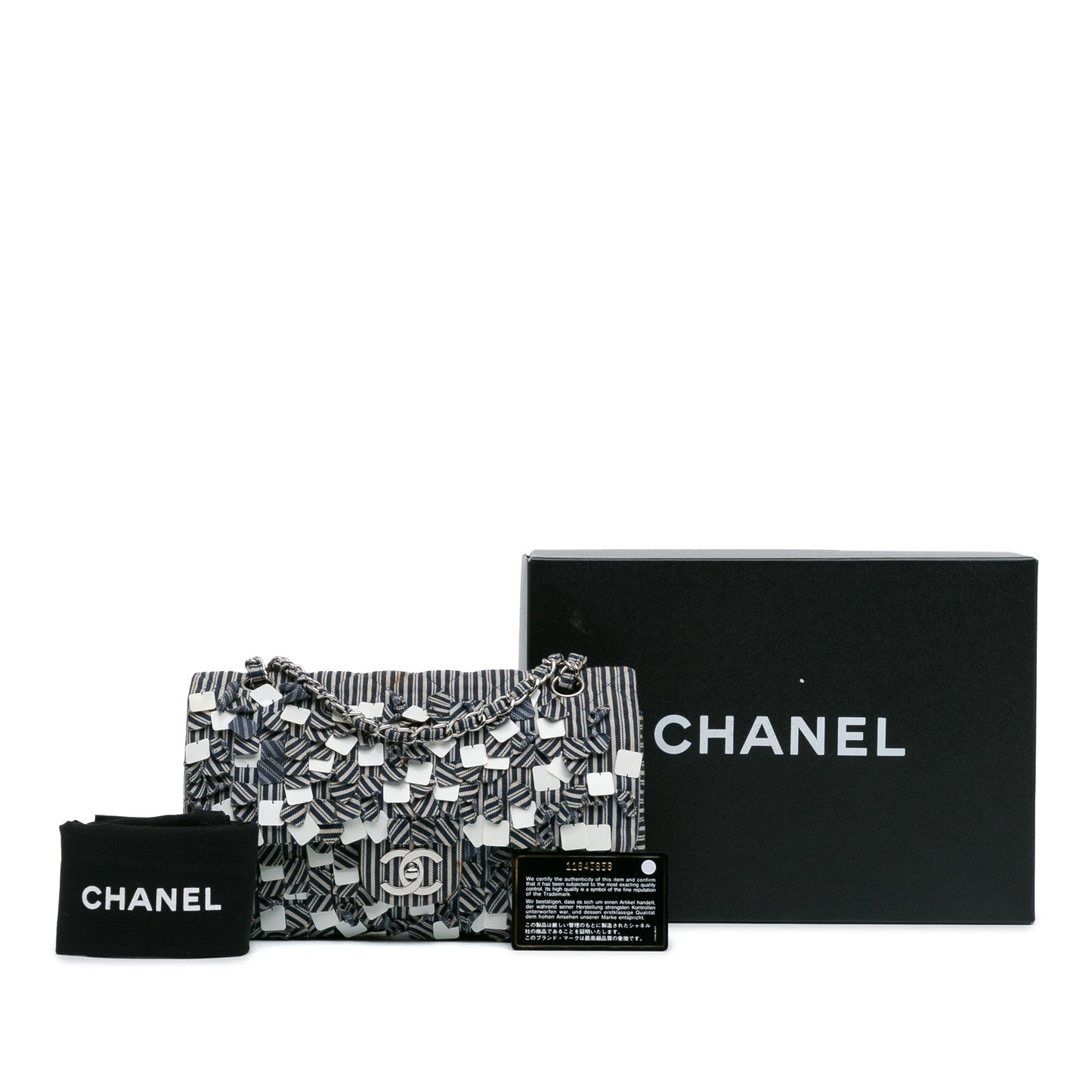 Chanel Medium Classic Canvas Sequin Stripes Double Flap Blue