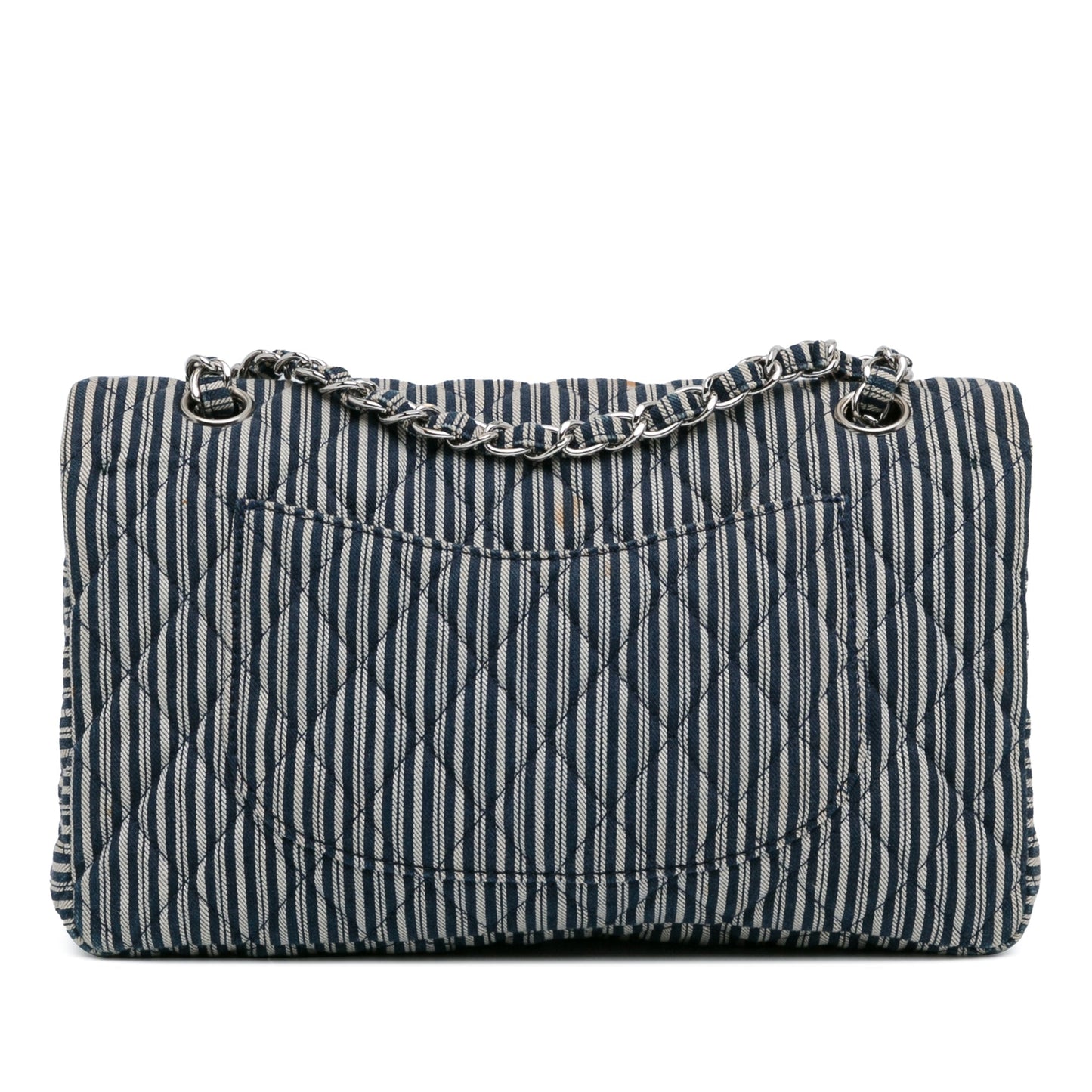 Chanel Medium Classic Canvas Sequin Stripes Double Flap Blue