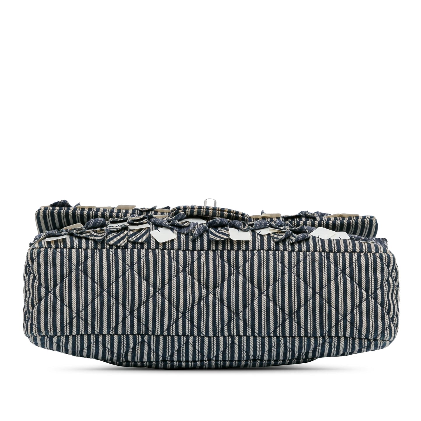 Chanel Medium Classic Canvas Sequin Stripes Double Flap Blue