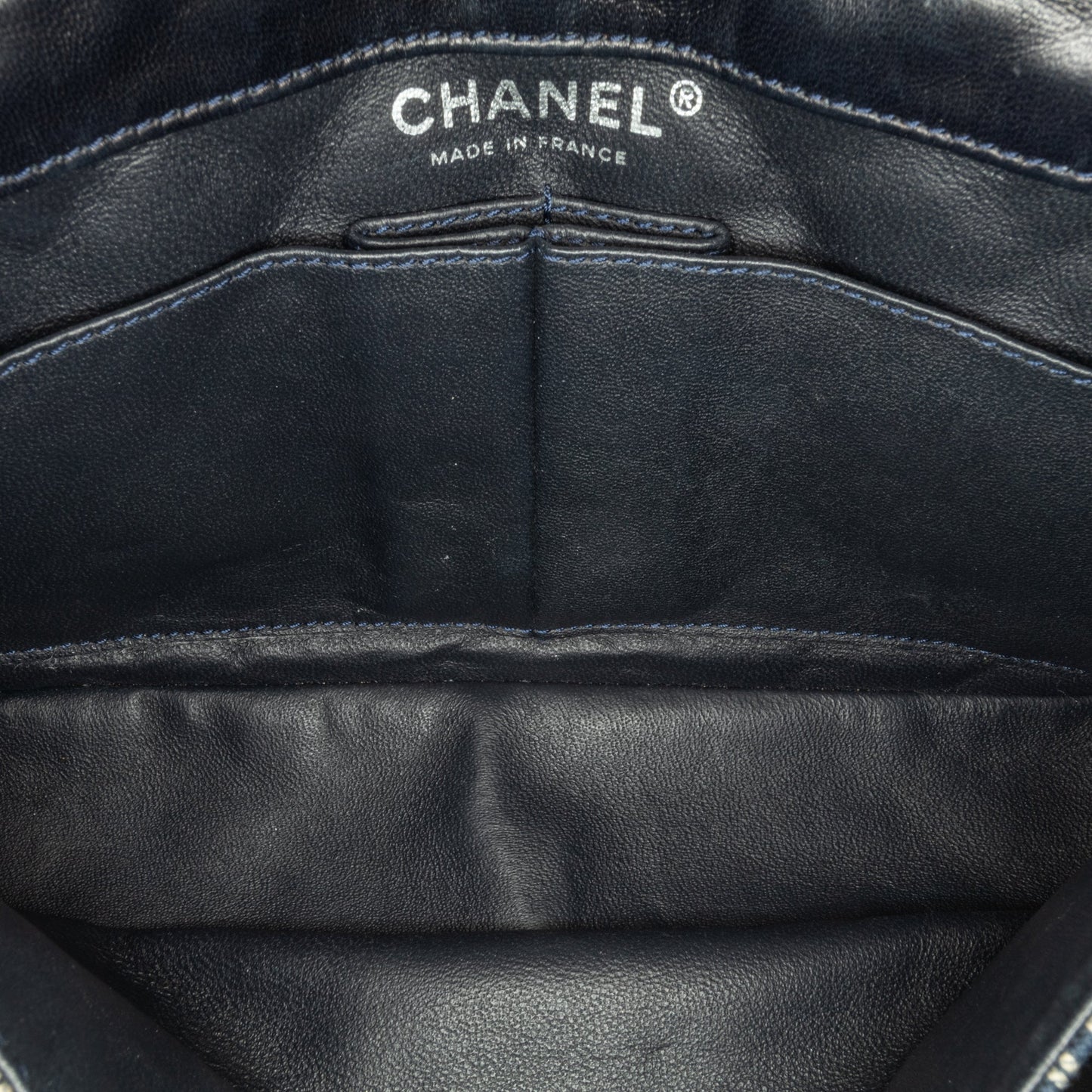 Chanel Medium Classic Canvas Sequin Stripes Double Flap Blue