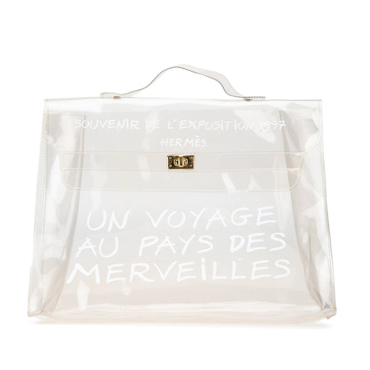 Hermès Vinyl Souvenir De L'Exposition Kelly Handbag White