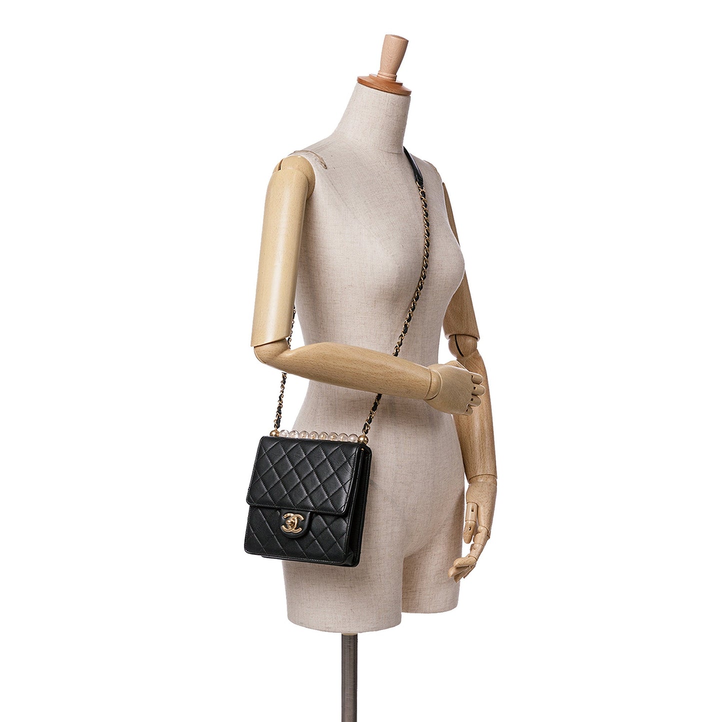 Chanel Quilted Goatskin Chic Pearls Flap Black
