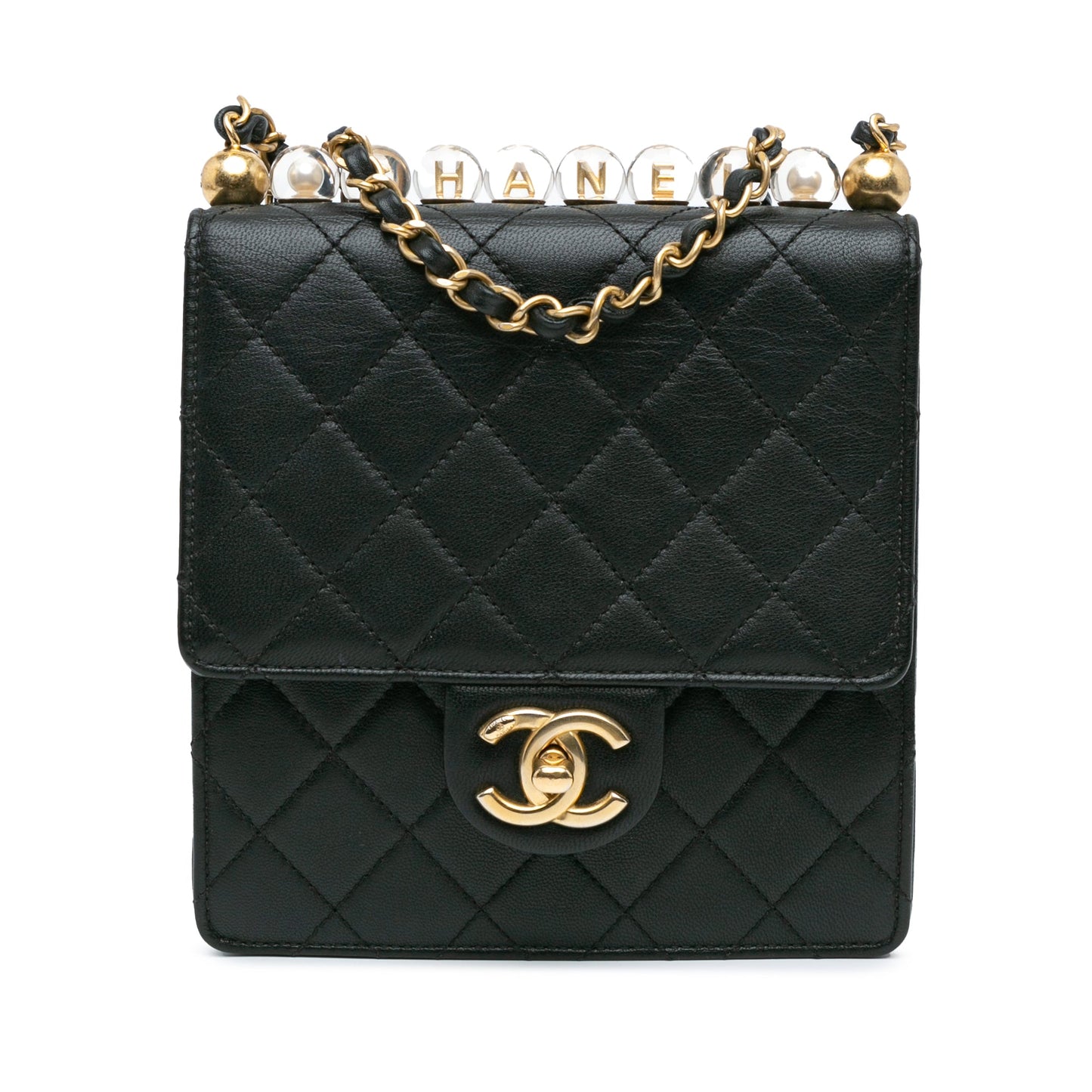 Chanel Quilted Goatskin Chic Pearls Flap Black