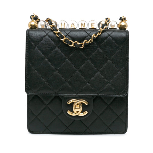 Chanel Quilted Goatskin Chic Pearls Flap Black