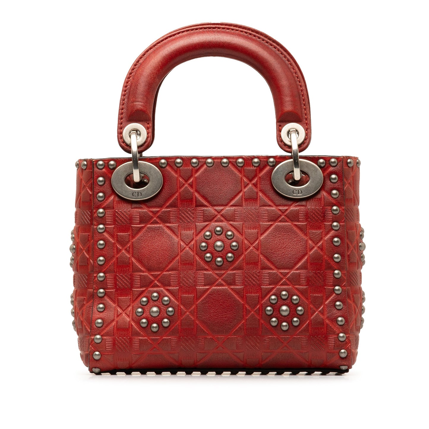 Dior Mini Embossed Calfskin Cannage Studded Lady Dior Red