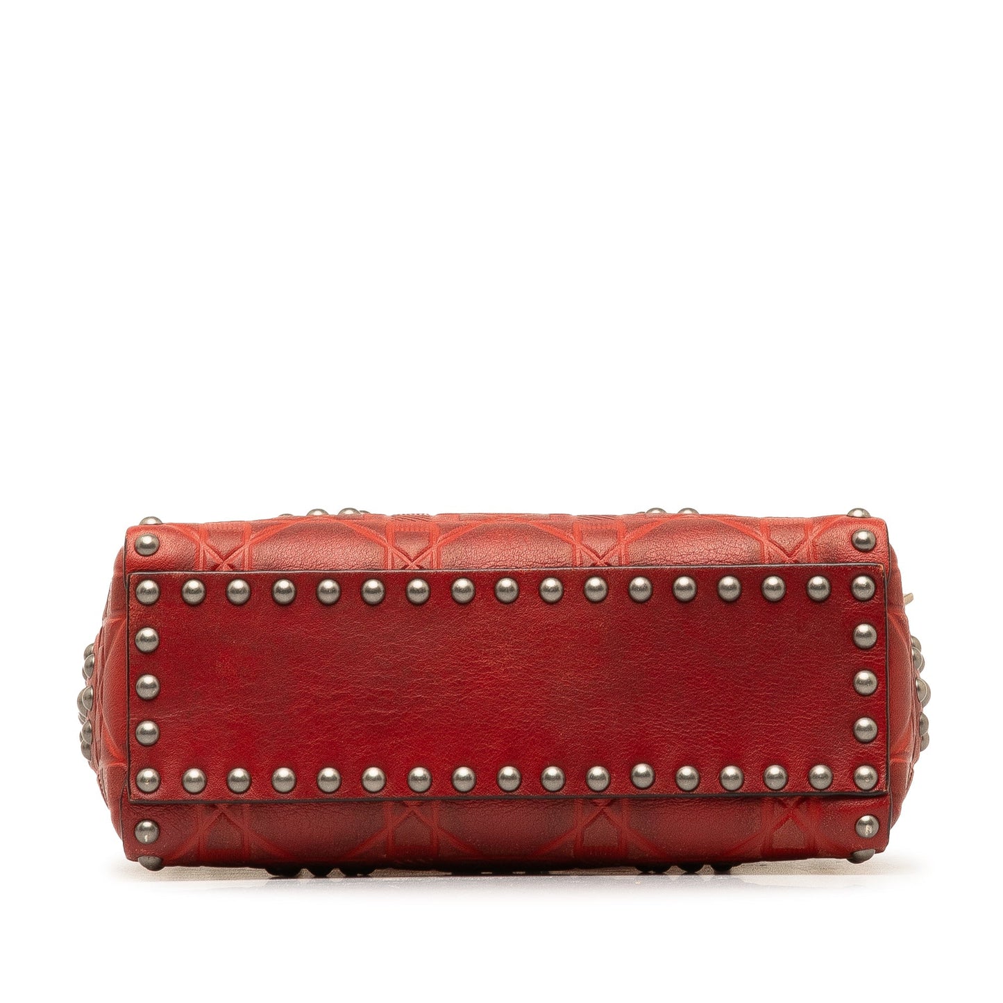 Dior Mini Embossed Calfskin Cannage Studded Lady Dior Red