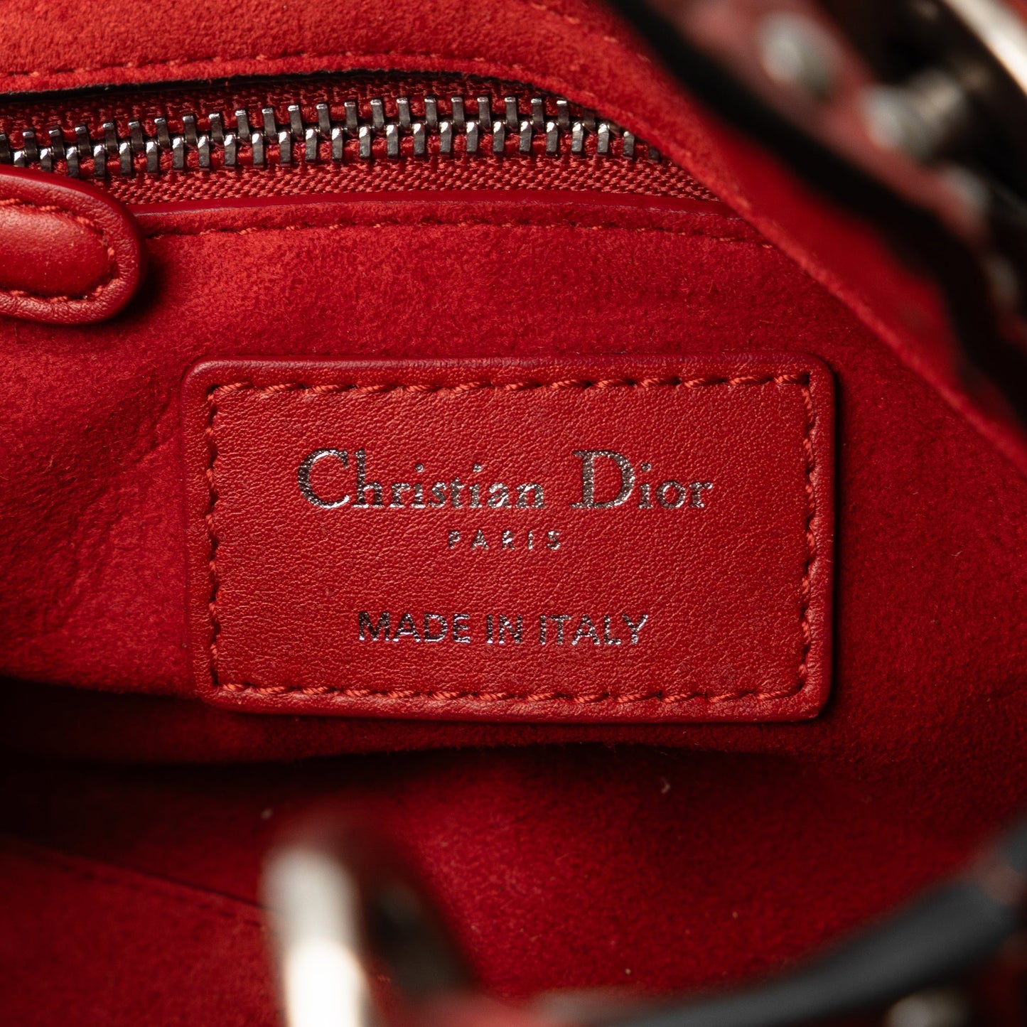 Dior Mini Embossed Calfskin Cannage Studded Lady Dior Red