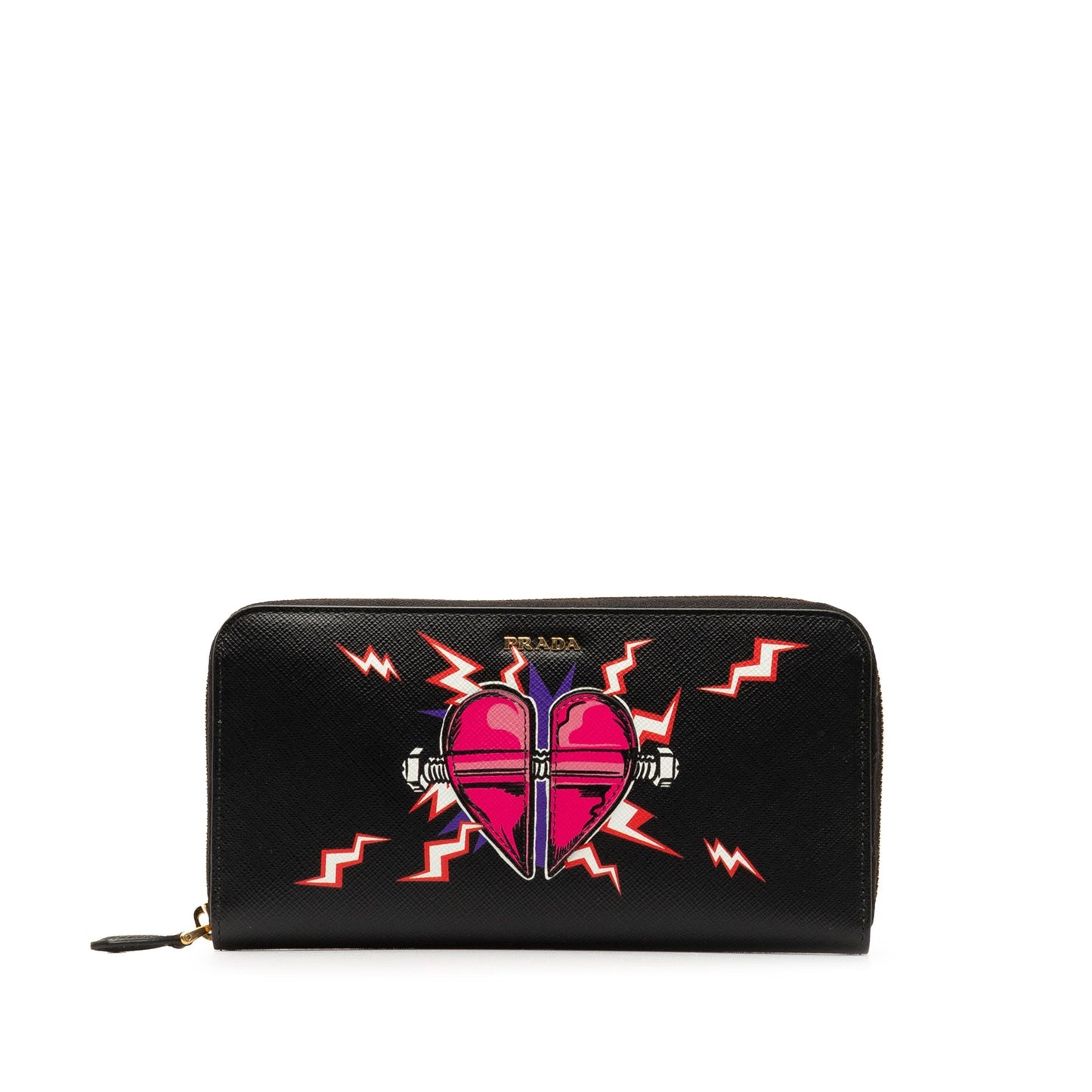Prada x Universal Studios Saffiano Frakenstien Heart Long Wallet Black