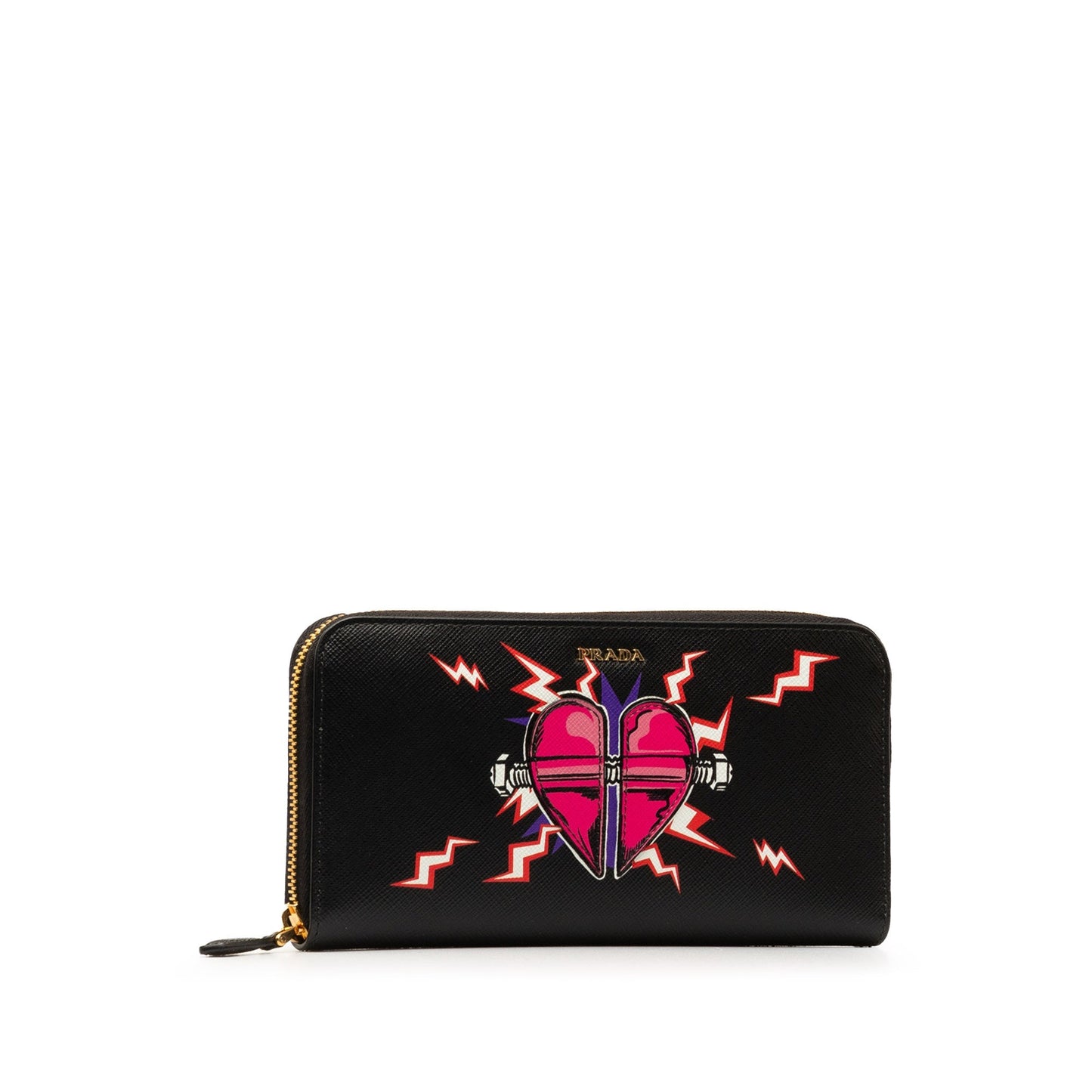 Prada x Universal Studios Saffiano Frakenstien Heart Long Wallet Black
