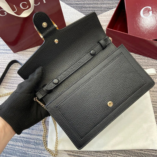 gg dionysus chain bag 20cm black grained leather 339611