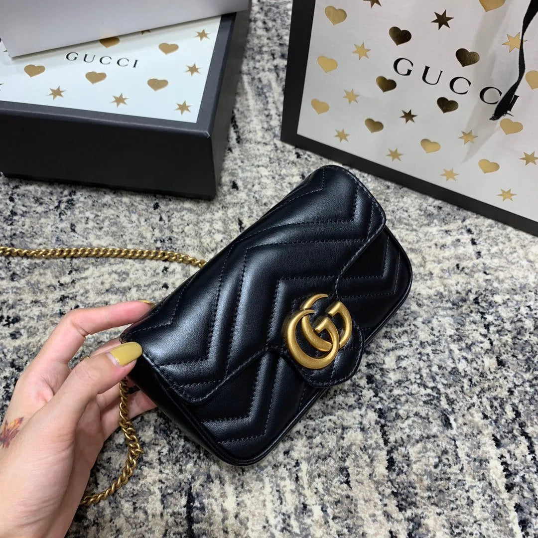 Gg Marmont Mini 16.5Cm Black Calfskin Gold Hardware