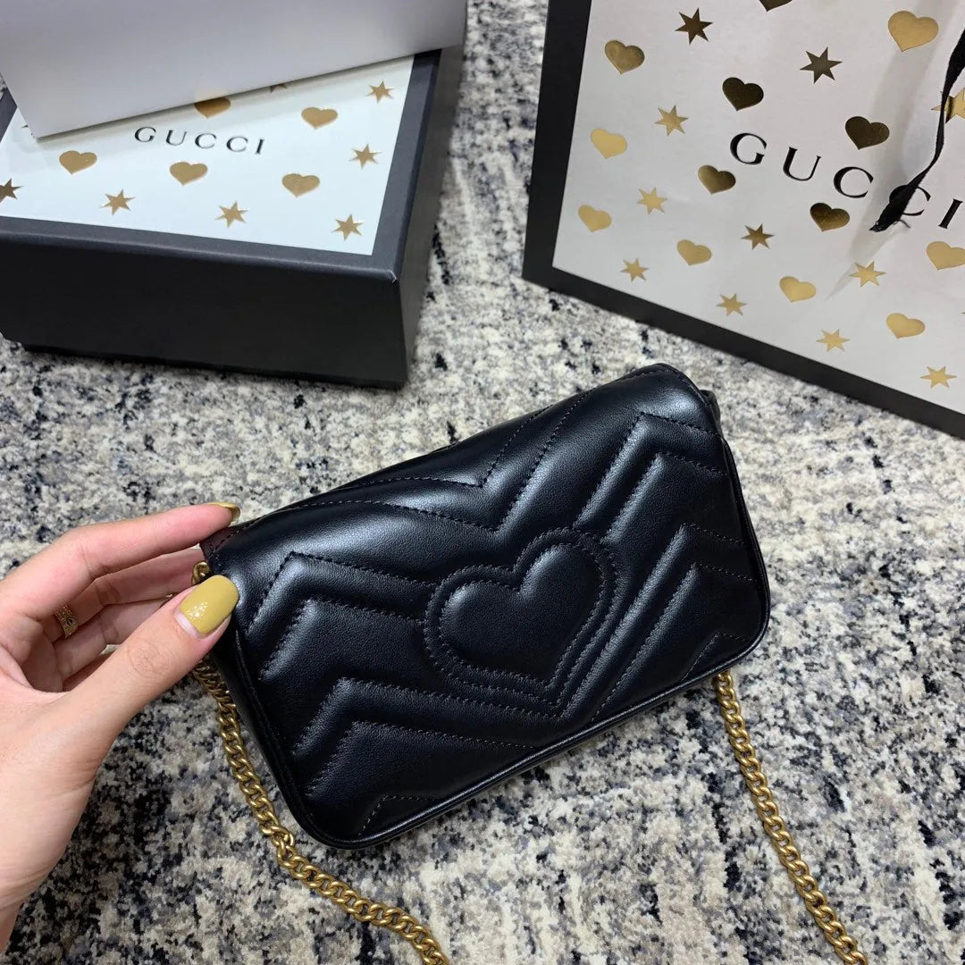 Gg Marmont Mini 16.5Cm Black Calfskin Gold Hardware