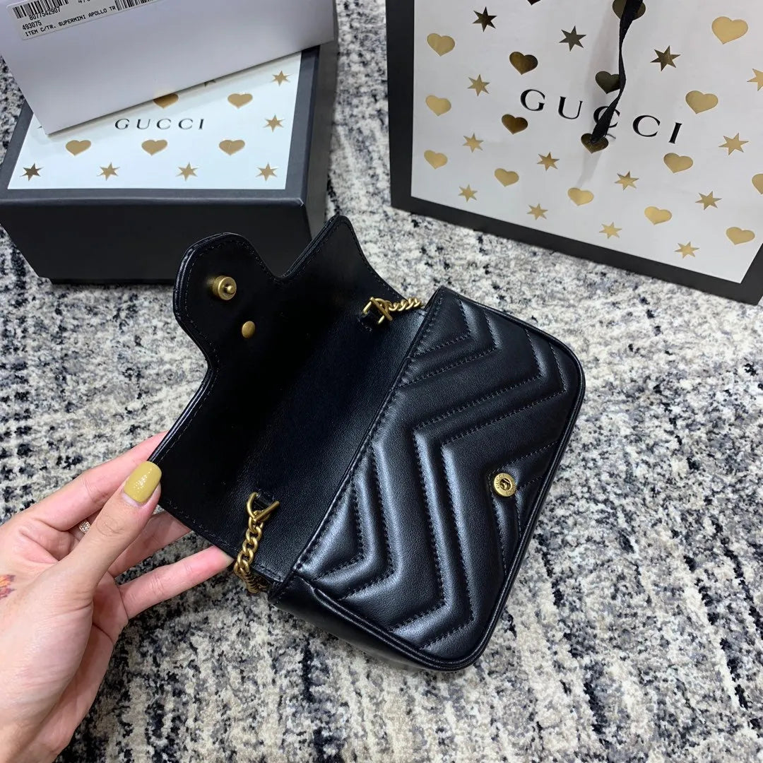 Gg Marmont Mini 16.5Cm Black Calfskin Gold Hardware
