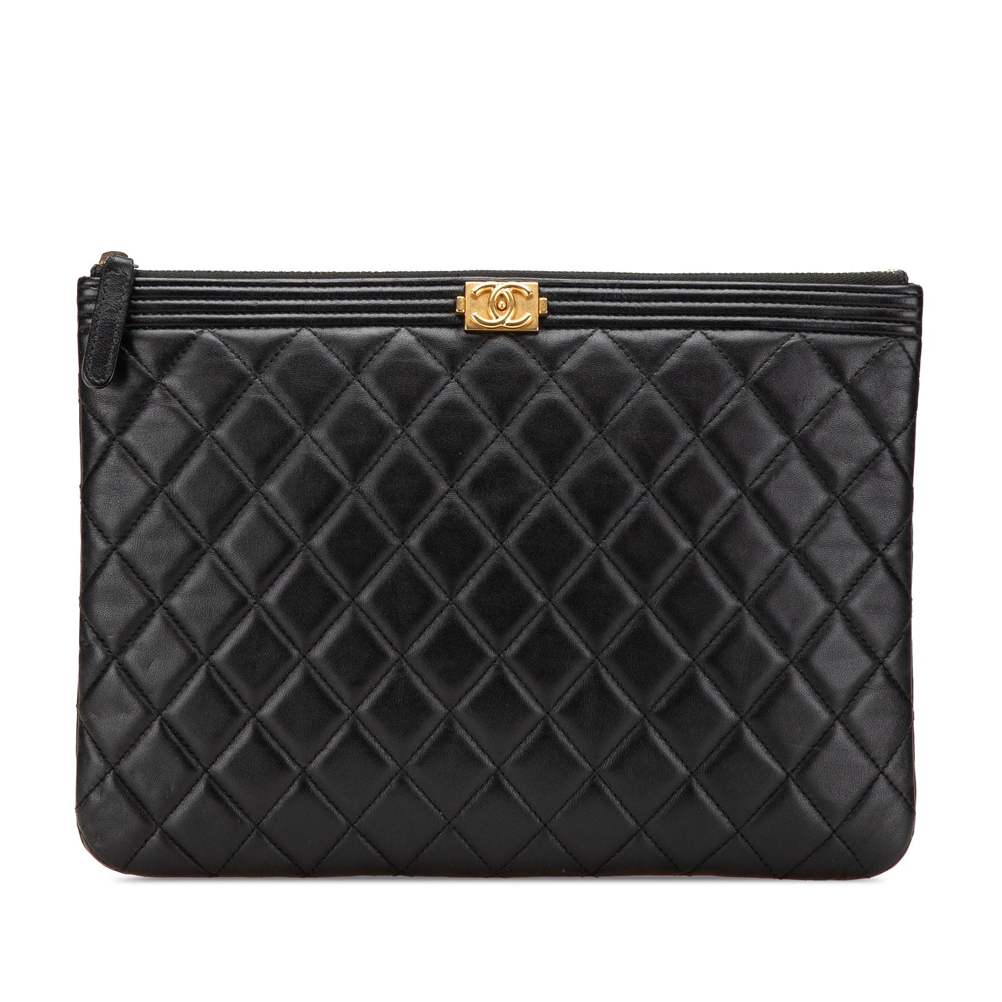 Chanel Medium Quilted Caviar Boy O Case Clutch Black