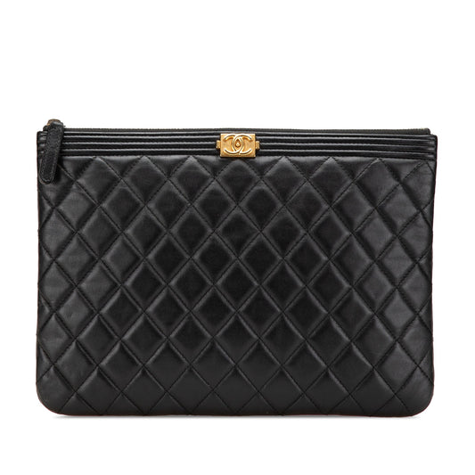 Chanel Medium Quilted Caviar Boy O Case Clutch Black
