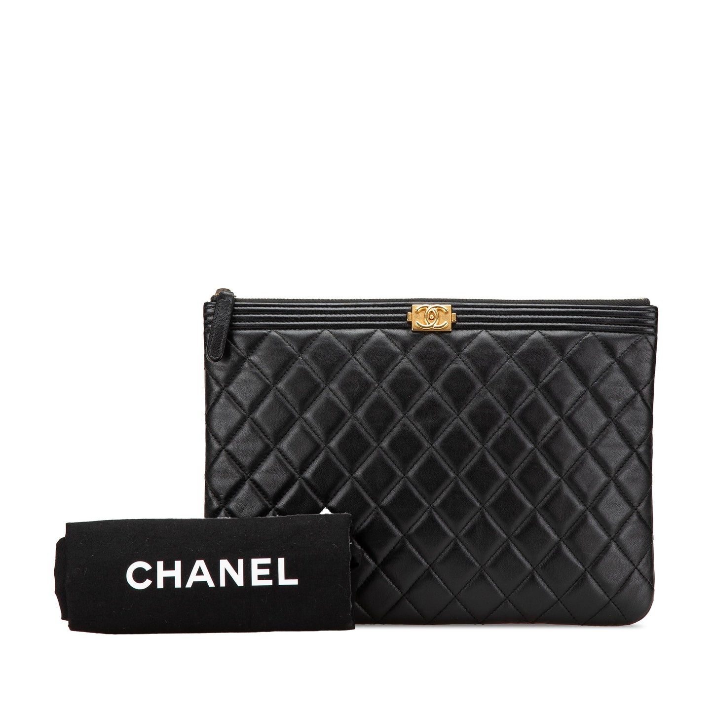 Chanel Medium Quilted Caviar Boy O Case Clutch Black