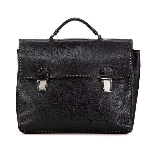 Fendi Leather Selleria Briefcase Black