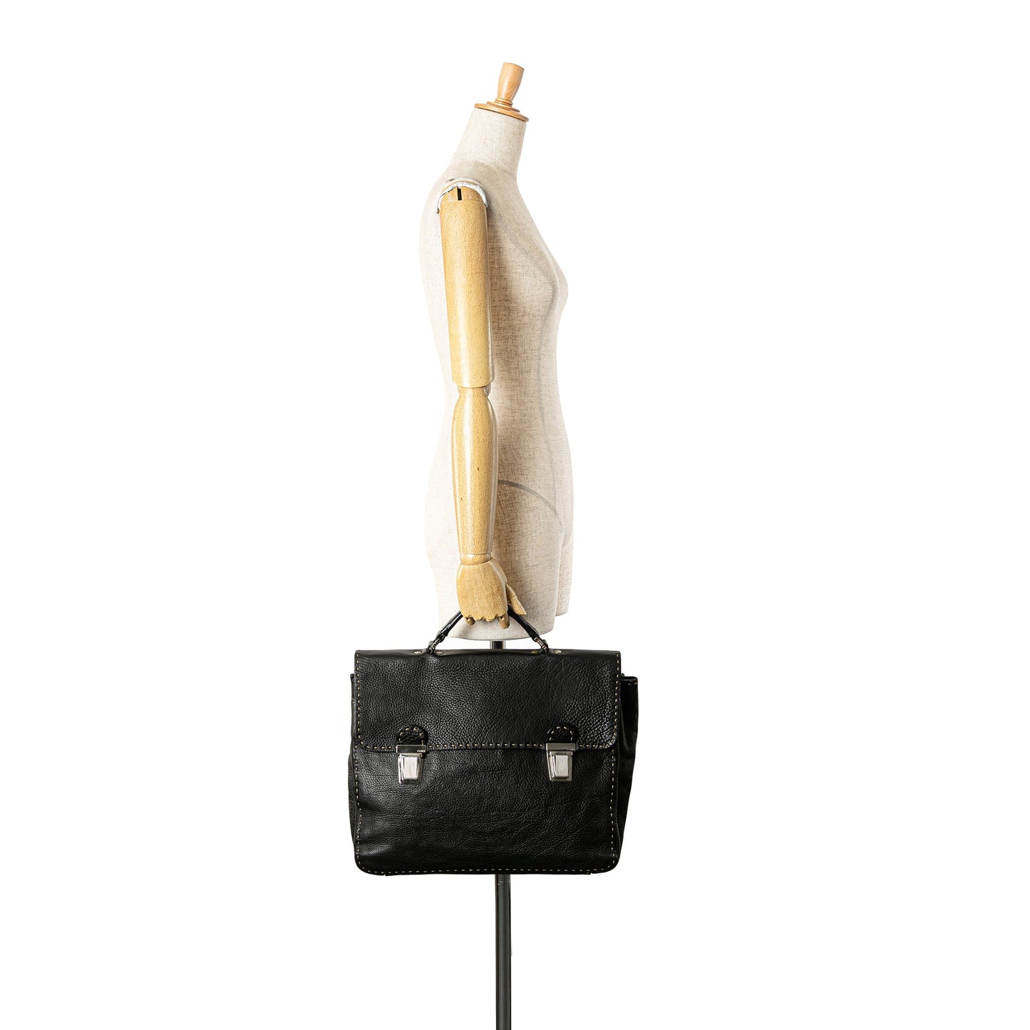Fendi Leather Selleria Briefcase Black