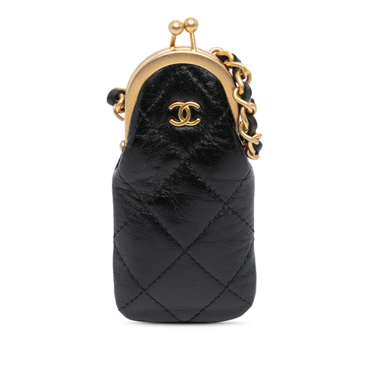 Chanel CC Quilted Lambskin Lipstick Case on Chain Black