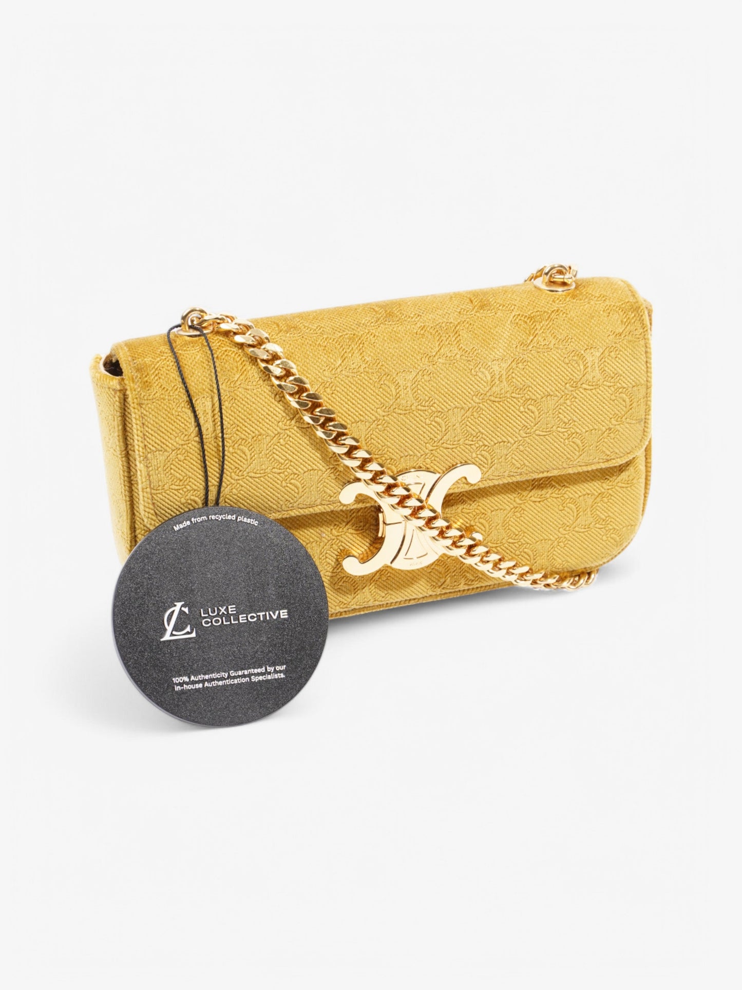 Celine Claude Velvet Shoulder Bag Gold Velvet