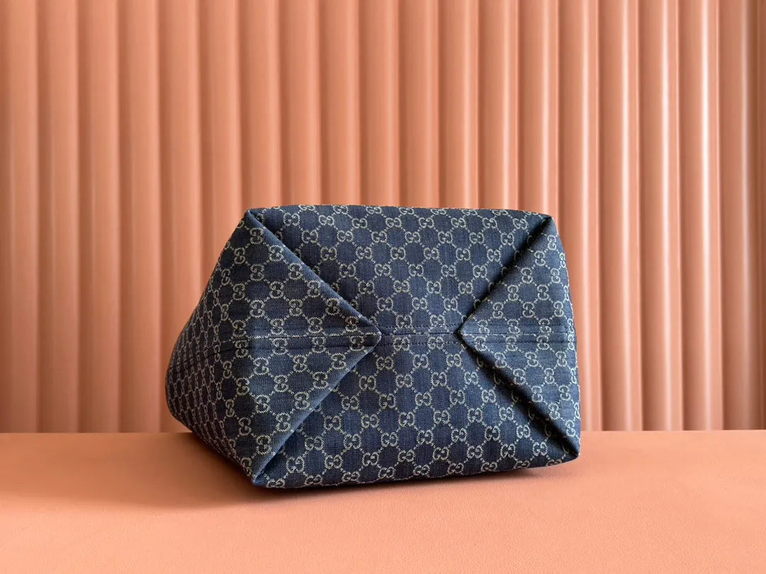 Gucci Totissima 30.5Cm Tote Bag Blue Mix Brown Denim Leather 248433