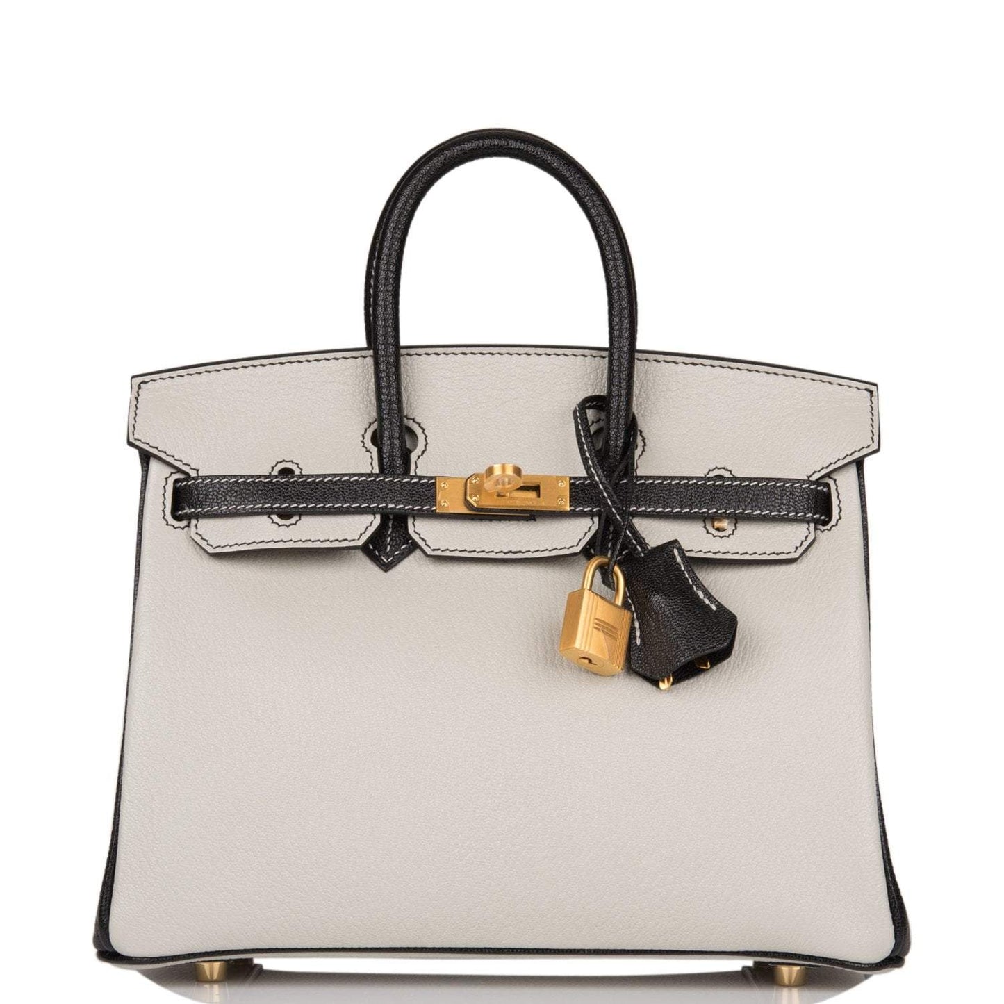 Birkin 25 Gris Perle and Black ChÃ¨vre Brushed Gold Hardware