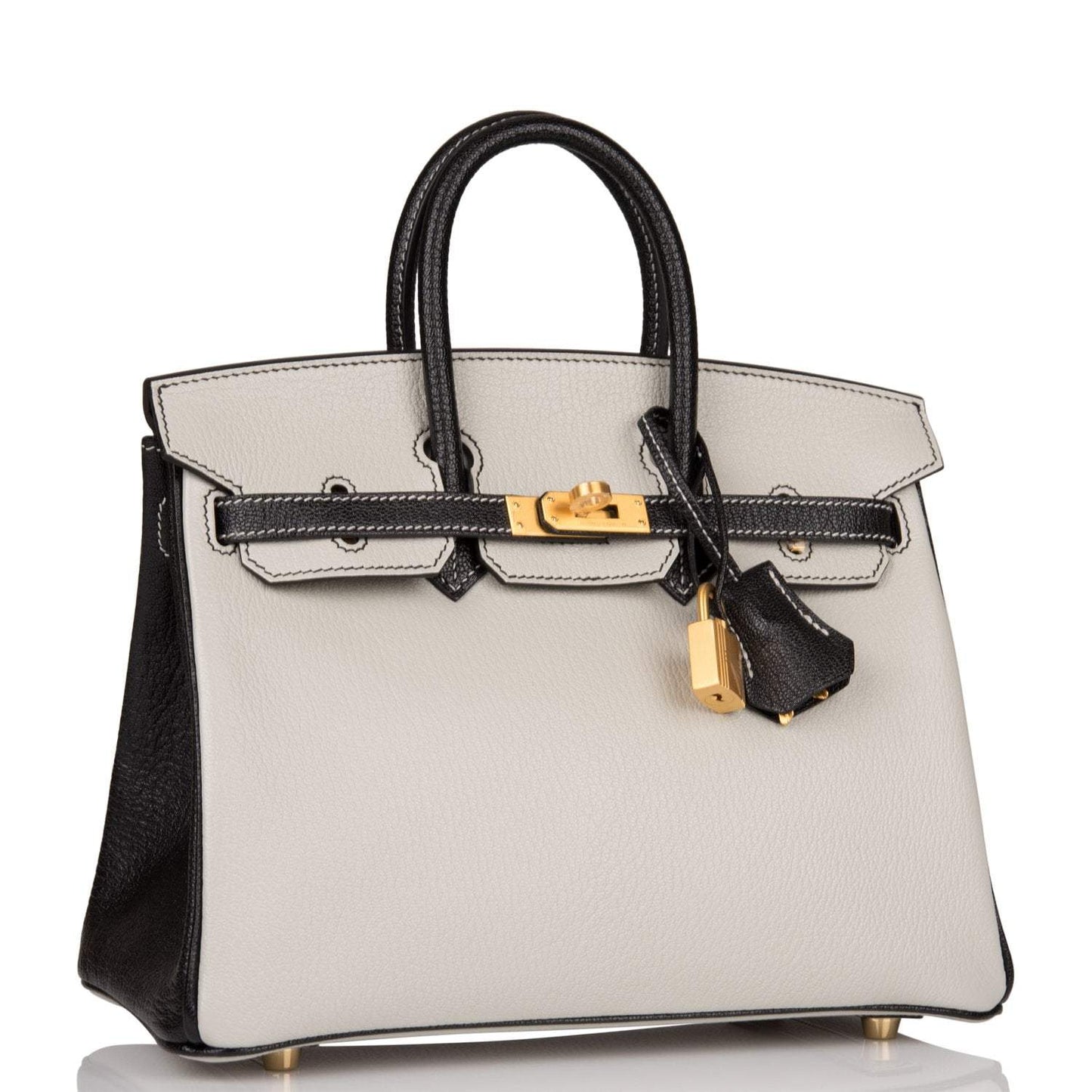 Birkin 25 Gris Perle and Black ChÃ¨vre Brushed Gold Hardware