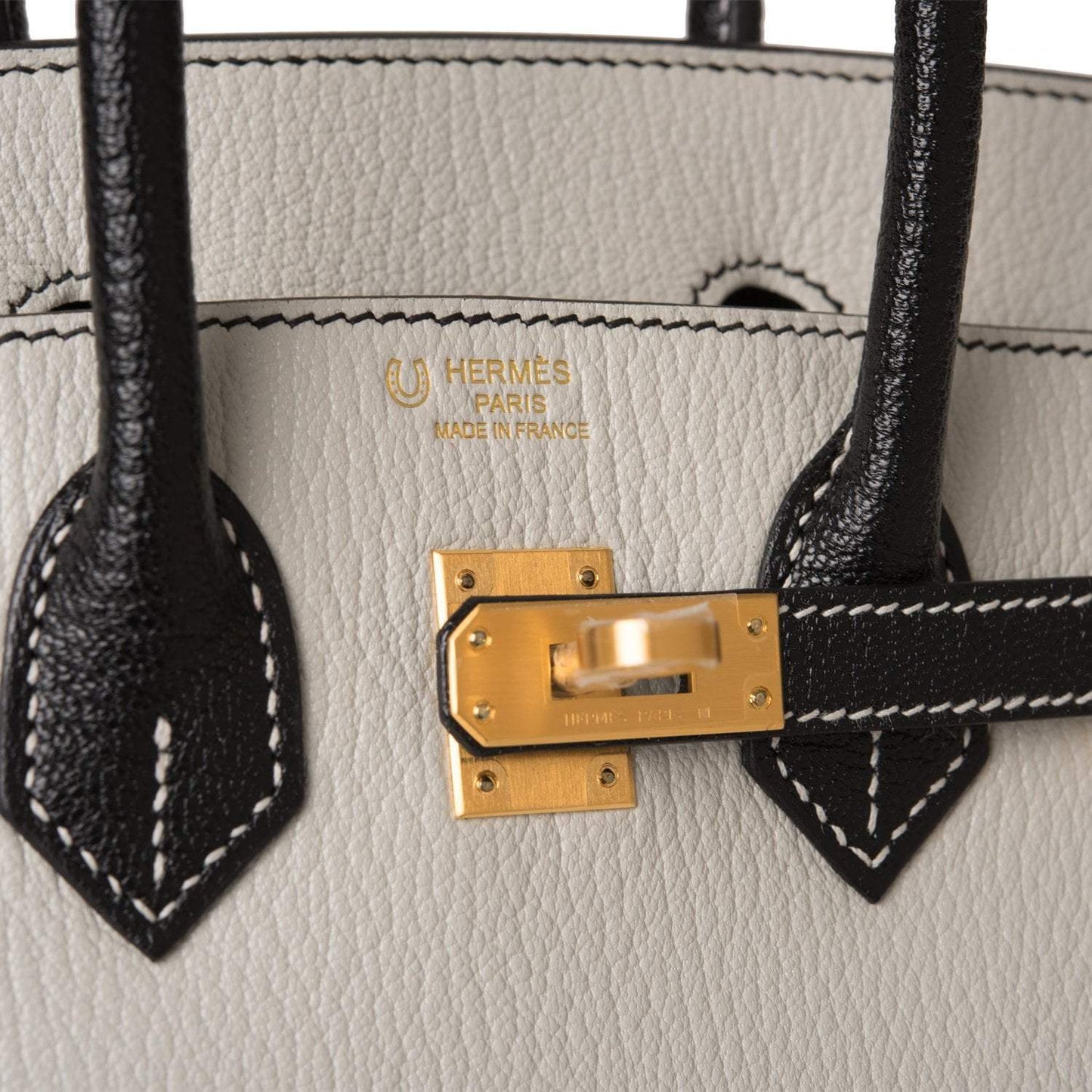 Birkin 25 Gris Perle and Black ChÃ¨vre Brushed Gold Hardware