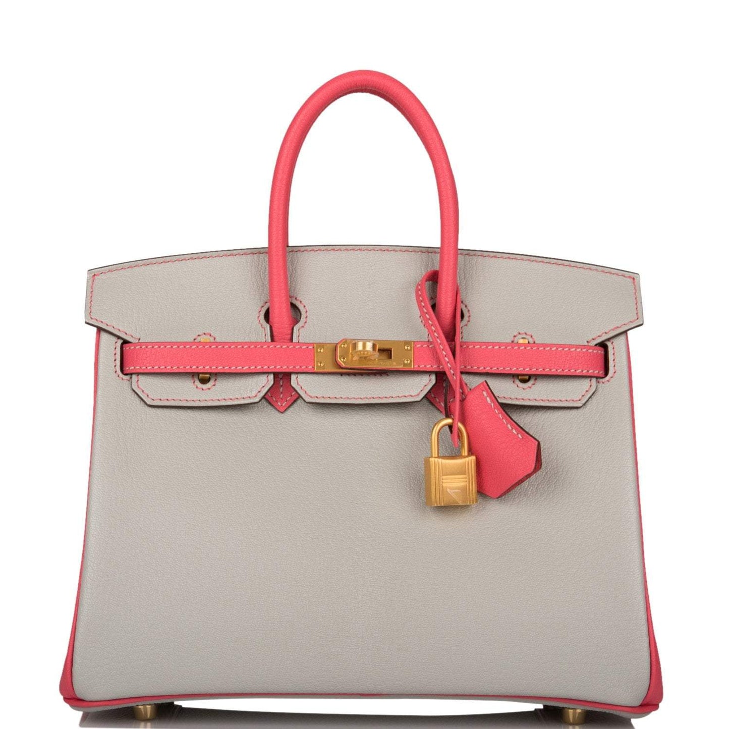 Hermes Birkin 25 Gris Perle Rose Azalee ChÃ¨vre with Brushed Gold Hardware