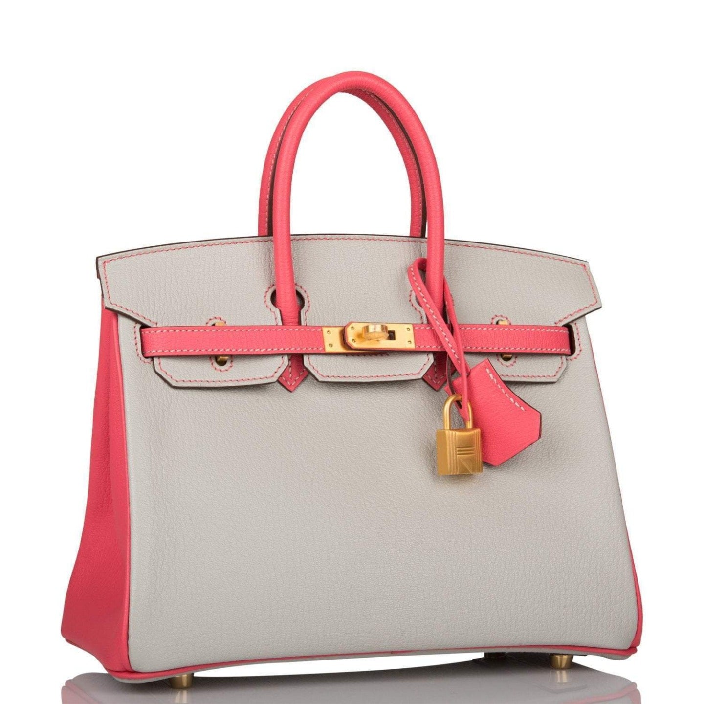Hermes Birkin 25 Gris Perle Rose Azalee ChÃ¨vre with Brushed Gold Hardware