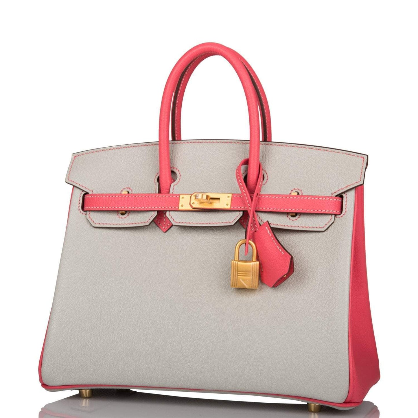 Hermes Birkin 25 Gris Perle Rose Azalee ChÃ¨vre with Brushed Gold Hardware