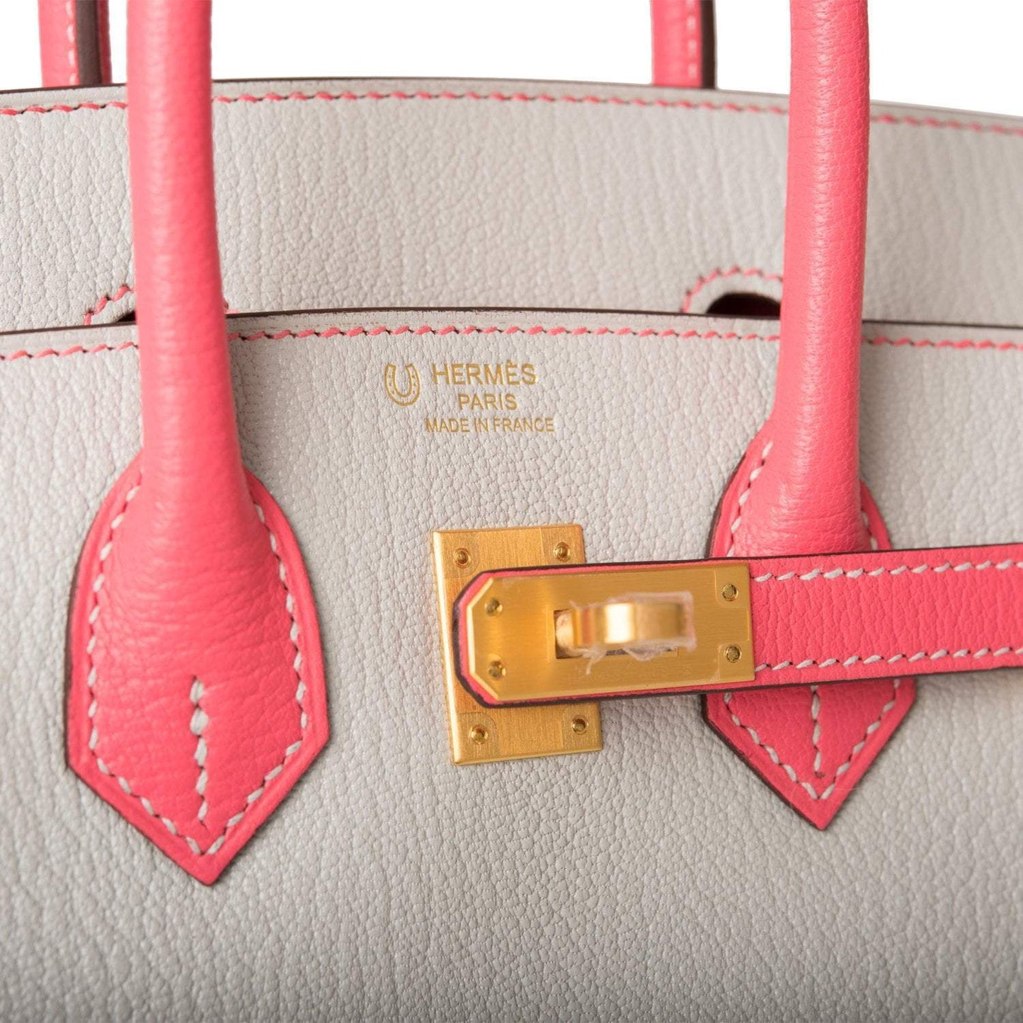 Hermes Birkin 25 Gris Perle Rose Azalee ChÃ¨vre with Brushed Gold Hardware