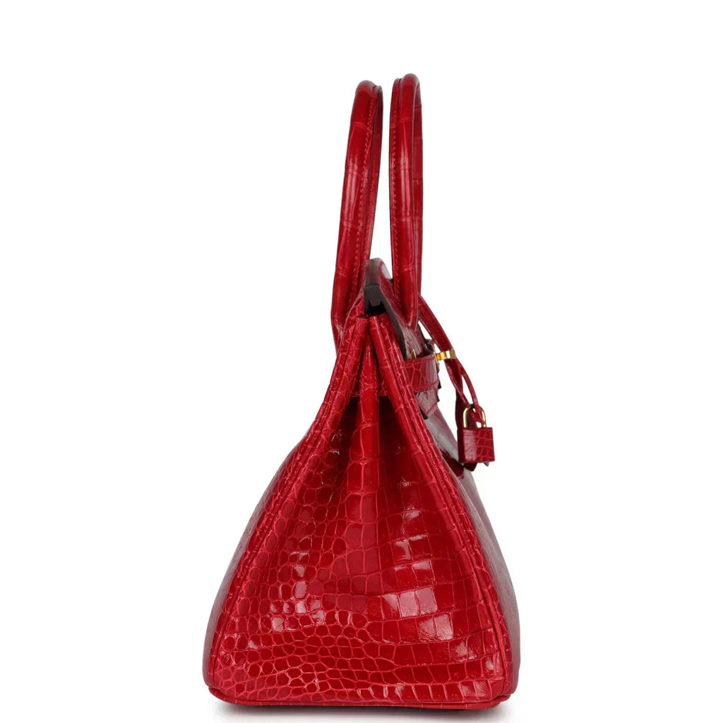 Hermes Birkin 30 Braise Shiny Porosus Crocodile Gold Hardware